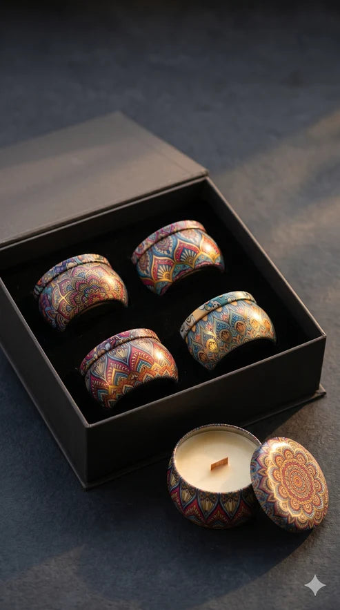 مجموعة هدايا شموع معطرة ومزخرفة في علب صفيح